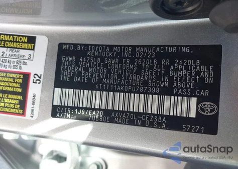 2023 Toyota Camry Se из США, поврежденный, VIN 4T1T11AK0PU787398